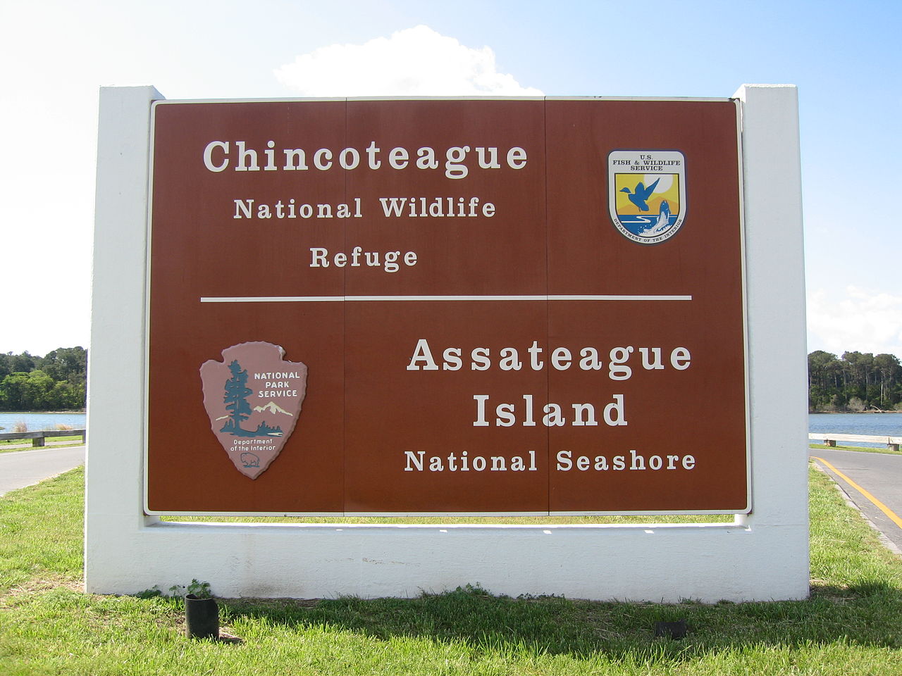 Entrance sign to Chincoteague National Wildlife Refuge and Assateague Island National Seashore